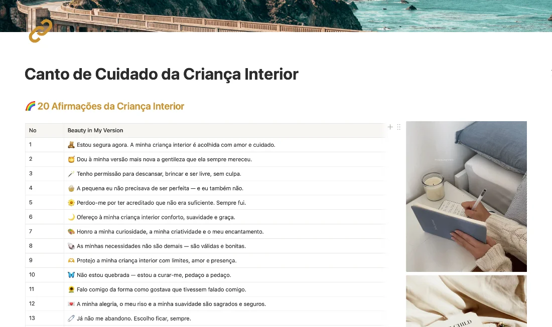 Canto de Cuidado da Criança Interior — 20 afirmações
