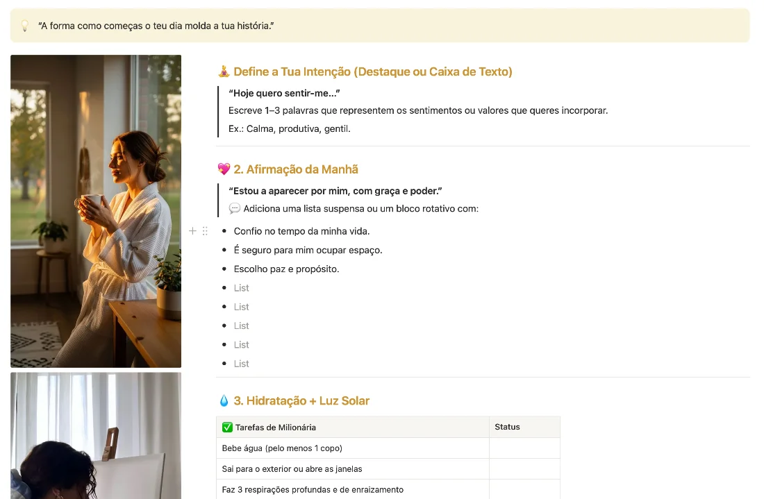 Ritual da manhã com intenção, afirmação e hidratação